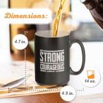 Christian Art Gifts Large Ceramic Inspirational Scripture Coffee & Tea Mug for Men: Strong & Courageous Bible Verse, Glossed Lion Non-toxic Lead-free Cup, Microwave/Dishwasher Safe, Black/Gray, 14 oz.