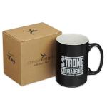 Christian Art Gifts Large Ceramic Inspirational Scripture Coffee & Tea Mug for Men: Strong & Courageous Bible Verse, Glossed Lion Non-toxic Lead-free Cup, Microwave/Dishwasher Safe, Black/Gray, 14 oz.