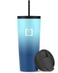 IRON °FLASK Classic Tumbler - Vacuum Insulated Stainless Steel Water Bottle, Double Walled, Drinking Cup, Insulated Travel Mug (Blue Waves, 24 oz Solid Lid)