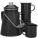 COLETTI Classic Enamel Set Coffee Percolator & Mugs — The Most Nostalgic Camping Coffee Pot, Now Modernized [Black Enamel, 12 Cup Percolator Coffee Pot & Set of 4 Mugs]