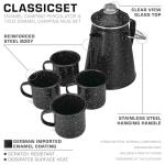 COLETTI Classic Enamel Set Coffee Percolator & Mugs — The Most Nostalgic Camping Coffee Pot, Now Modernized [Black Enamel, 12 Cup Percolator Coffee Pot & Set of 4 Mugs]