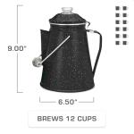 COLETTI Classic Enamel Set Coffee Percolator & Mugs — The Most Nostalgic Camping Coffee Pot, Now Modernized [Black Enamel, 12 Cup Percolator Coffee Pot & Set of 4 Mugs]