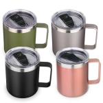 Volhoply 14oz Insulated Stainless Steel Coffee Mug with Lid Bulk 4 Pack,Double Wall Vacuum Travel Coffee Cup with Handle,Reusable Metal Cups Tumbler Cup,Camping Mugs,Ideal Gifts(Mix,4)
