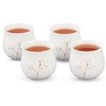 DUJUST Japanese Tea Cups Set of 4, White Porcelain Chinese Teacup, Cute Tea Cup Gift for Adults, Tea Lover/Women/Men (Plum in Golden)