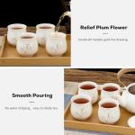 DUJUST Japanese Tea Cups Set of 4, White Porcelain Chinese Teacup, Cute Tea Cup Gift for Adults, Tea Lover/Women/Men (Plum in Golden)