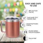Volhoply 14oz Insulated Stainless Steel Coffee Mug with Lid Bulk 4 Pack,Double Wall Vacuum Travel Coffee Cup with Handle,Reusable Metal Cups Tumbler Cup,Camping Mugs,Ideal Gifts(Mix,4)