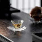 Zenation Elegant Petal-Shaped Glass Tea Cup and Saucer Set – 2-Piece Small Tasting Set, Delicate Flower Design for Refined Tea or Sake Enjoyment