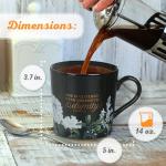 Christian Art Gifts Black Floral Ceramic Coffee Mug – 14 oz. Lead & Cadmium-free, Non-toxic Inspirational Scripture Coffee and Tea Mug for Women with Bible Verse: Strength & Dignity – Proverbs 31:25