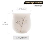 DUJUST Japanese Tea Cups Set of 4, White Porcelain Chinese Teacup, Cute Tea Cup Gift for Adults, Tea Lover/Women/Men (Plum in Golden)