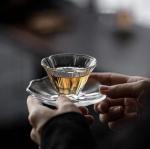 Zenation Elegant Petal-Shaped Glass Tea Cup and Saucer Set – 2-Piece Small Tasting Set, Delicate Flower Design for Refined Tea or Sake Enjoyment