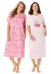 Dreams & Co. Plus Size 2-Pack Long Sleepshirts - 5X/6X, Pink Tea Cup