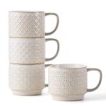 DOWAN 12oz Coffee Mugs Set of 4, Ceramic Coffee Mugs, Stackable Cappuccino Cups, Microwave Safe and Large Handle, Office and Home Use