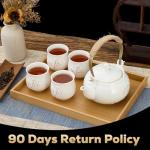 DUJUST Japanese Tea Cups Set of 4, White Porcelain Chinese Teacup, Cute Tea Cup Gift for Adults, Tea Lover/Women/Men (Plum in Golden)