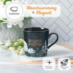 Christian Art Gifts Black Floral Ceramic Coffee Mug – 14 oz. Lead & Cadmium-free, Non-toxic Inspirational Scripture Coffee and Tea Mug for Women with Bible Verse: Strength & Dignity – Proverbs 31:25