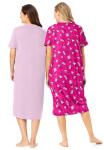Dreams & Co. Plus Size 2-Pack Long Sleepshirts - 5X/6X, Pink Tea Cup