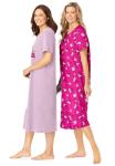 Dreams & Co. Plus Size 2-Pack Long Sleepshirts - 5X/6X, Pink Tea Cup