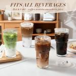 Iced Coffee Cups with Lids: Coffee Bar Accessories - Ribbed Glass Tumbler with Straw and Lid 4Pcs - 20oz Leak Proof Tumbler - Reusable Glass Cups and Tumblers with Lid and Straws for To Go Iced Coffee