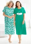Dreams & Co. Plus Size 2-Pack Long Sleepshirts - 5X/6X, Pink Tea Cup
