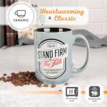 Christian Art Gifts Large Ceramic Inspirational Scripture Coffee & Tea Mug for Men & Women: Stand Firm Encouraging Bible Verse, Microwave & Dishwasher Safe Non-toxic Hot/Cold Cup, Gray & Black, 14 oz.