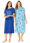 Dreams & Co. Plus Size 2-Pack Long Sleepshirts - 5X/6X, Pink Tea Cup