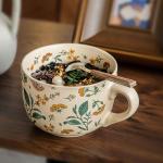 hengshukeji Large Coffee Cup Ceramic Soup Mug, 26 oz Floral Porcelain Mug with Handle, Microwave & Dishwasher Safe Cup for Coffee, Tea, Soup, Breakfast Use (Summer Flower)