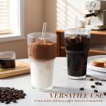Iced Coffee Cups with Lids: Coffee Bar Accessories - Ribbed Glass Tumbler with Straw and Lid 4Pcs - 20oz Leak Proof Tumbler - Reusable Glass Cups and Tumblers with Lid and Straws for To Go Iced Coffee