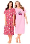 Dreams & Co. Plus Size 2-Pack Long Sleepshirts - 5X/6X, Pink Tea Cup