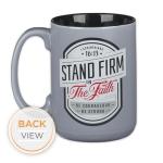 Christian Art Gifts Large Ceramic Inspirational Scripture Coffee & Tea Mug for Men & Women: Stand Firm Encouraging Bible Verse, Microwave & Dishwasher Safe Non-toxic Hot/Cold Cup, Gray & Black, 14 oz.