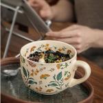 hengshukeji Large Coffee Cup Ceramic Soup Mug, 26 oz Floral Porcelain Mug with Handle, Microwave & Dishwasher Safe Cup for Coffee, Tea, Soup, Breakfast Use (Summer Flower)