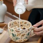 hengshukeji Large Coffee Cup Ceramic Soup Mug, 26 oz Floral Porcelain Mug with Handle, Microwave & Dishwasher Safe Cup for Coffee, Tea, Soup, Breakfast Use (Summer Flower)