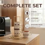 MOCERAKAI Stackable Coffee Mug Sets of 4 with Rack Tea Cup Set with Spoon 11oz for Coffee, Tea, Cocoa, Cappuccino, Hot Chocolate Ceramic Espresso Cups with Coffee Cup Holder, theme of Geometric