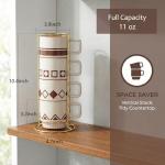 MOCERAKAI Stackable Coffee Mug Sets of 4 with Rack Tea Cup Set with Spoon 11oz for Coffee, Tea, Cocoa, Cappuccino, Hot Chocolate Ceramic Espresso Cups with Coffee Cup Holder, theme of Geometric