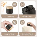 2 oz Matt Black Glass Jars with Lids, 3 Pack Small Glass Containers with Plastic Woodgrain Lids & Inner Liners, Empty Reusable Airtight Cosmetic Containers for Tea, Coffee, Creams, Lotion, Spice