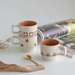 MOCERAKAI Stackable Coffee Mug Sets of 4 with Rack Tea Cup Set with Spoon 11oz for Coffee, Tea, Cocoa, Cappuccino, Hot Chocolate Ceramic Espresso Cups with Coffee Cup Holder, theme of Geometric