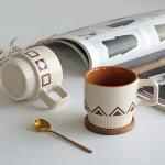 MOCERAKAI Stackable Coffee Mug Sets of 4 with Rack Tea Cup Set with Spoon 11oz for Coffee, Tea, Cocoa, Cappuccino, Hot Chocolate Ceramic Espresso Cups with Coffee Cup Holder, theme of Geometric