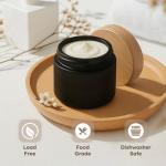 2 oz Matt Black Glass Jars with Lids, 3 Pack Small Glass Containers with Plastic Woodgrain Lids & Inner Liners, Empty Reusable Airtight Cosmetic Containers for Tea, Coffee, Creams, Lotion, Spice