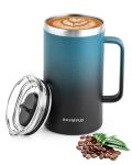 RAYMYLO Insulated Coffee Mug 24 oz, Double Wall Stainless Steel Coffee Mug with Lids, Leak-Proof & Detachable Slider Lid for Thorough Clean, Keeps Coffee Cold for 9 Hrs, Suitable for Camp Home Office