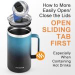 RAYMYLO Insulated Coffee Mug 24 oz, Double Wall Stainless Steel Coffee Mug with Lids, Leak-Proof & Detachable Slider Lid for Thorough Clean, Keeps Coffee Cold for 9 Hrs, Suitable for Camp Home Office