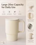 Ceramic Tea Mug with Stainless Steel Infuser and Lid, Ribbed Loose Leaf Tea Cup, Comfort-Grip Curved Handle, Minimalist Aesthetic Coffee Mug for Home Office, 20oz (Matte Buttercream)