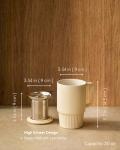 Ceramic Tea Mug with Stainless Steel Infuser and Lid, Ribbed Loose Leaf Tea Cup, Comfort-Grip Curved Handle, Minimalist Aesthetic Coffee Mug for Home Office, 20oz (Matte Buttercream)