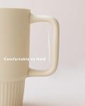 Ceramic Tea Mug with Stainless Steel Infuser and Lid, Ribbed Loose Leaf Tea Cup, Comfort-Grip Curved Handle, Minimalist Aesthetic Coffee Mug for Home Office, 20oz (Matte Buttercream)