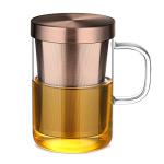 ecooe Tea Infuser Mug 16.9oz Glass Tea Cup with Removable Stainless Steel Infuser and Lid, Clear Glass Tea Cup 500ml Teacup for Loose Leaf Tea, Birthday for Parents Dad Mum Friends (Bronze)