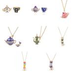 ROYALEAD Unique Teapot Sweater Chain Necklace Pendant Necklace Teacup Studs Earring Alloy for Fashion Lover