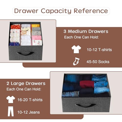 Extra Wide Fabric Dresser Storage Tower, Dark Grey