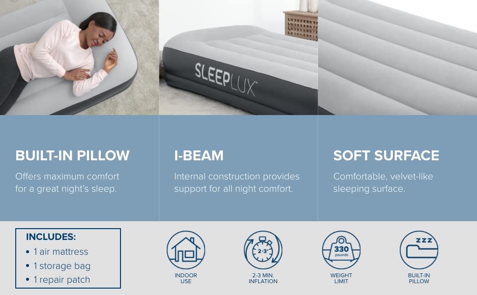 SleepLux Twin Inflatable Air Mattress with Pump