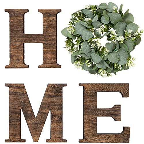 Farmhouse Wooden Wall Sign with Eucalyptus Decor