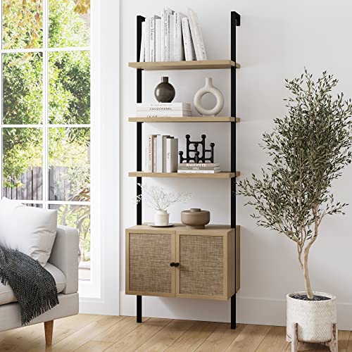 Theo 3-Tier Ladder Bookshelf with Rattan Drawers