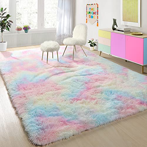 Rainbow Plush Area Rug for Girls' Bedrooms
