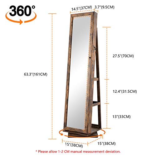 Rotating 66'' Jewelry Armoire with Full-Length Mirror