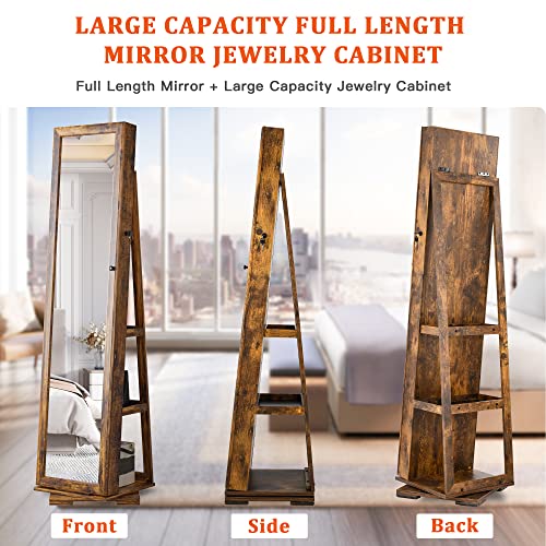 Rotating 66'' Jewelry Armoire with Full-Length Mirror